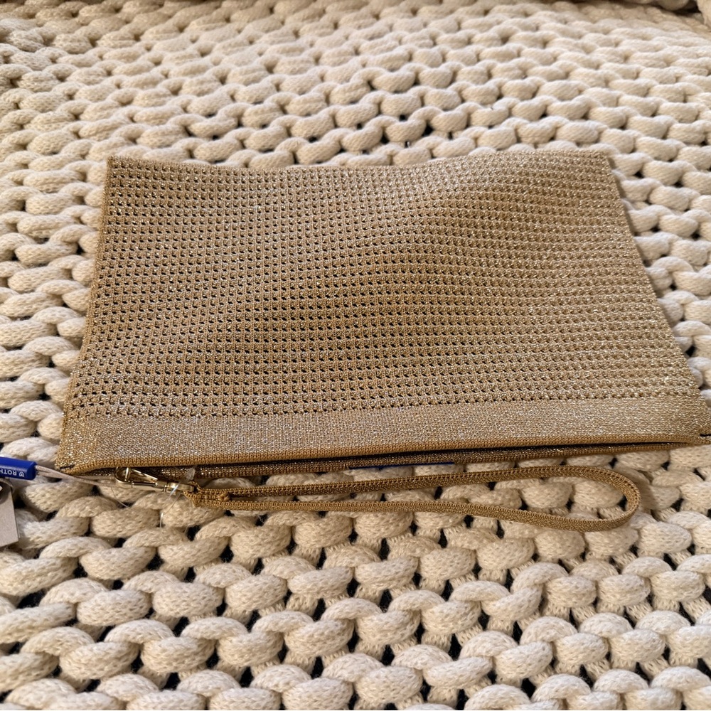 Rothy's Gold Metallic Pouch with Blue Accent